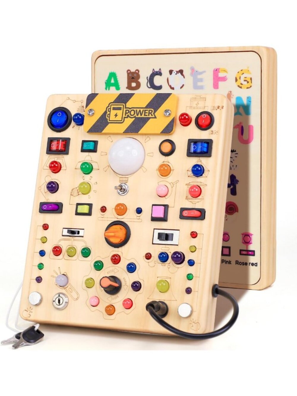 Montessori Busy Board with 19 LED Switches | Wooden Sensory Toy for Toddlers 1-3